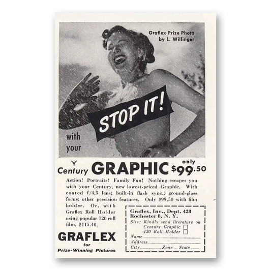 1950 Graflex Cameras Camera Graphic Stop It Vintage Magazine Print Ad