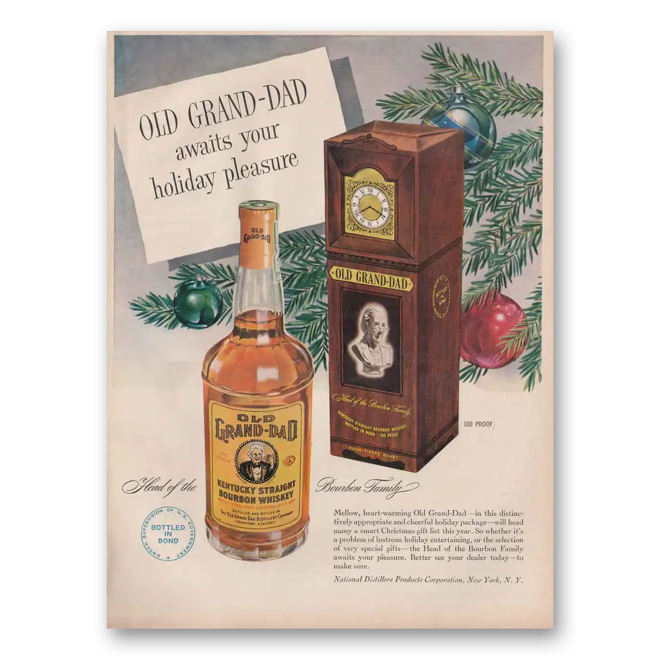 1950 Old Grand-Dad Bourbon Whiskey Holiday Pleasure Vintage Magazine Print Ad