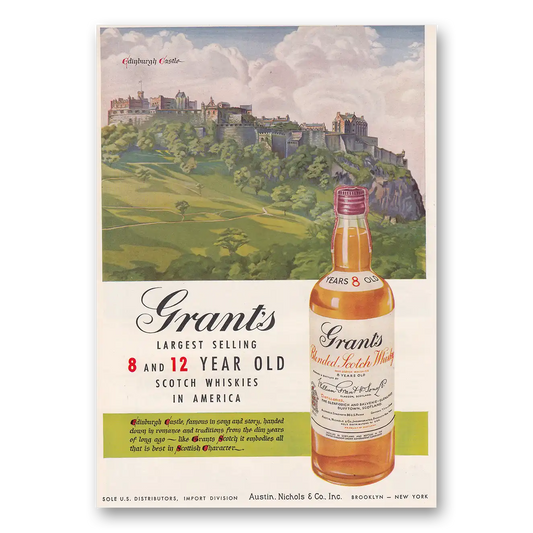 1950 Grants Scotch Whisky Edinburgh Castle 8 and 12 Year Old Vintage Magazine Print Ad