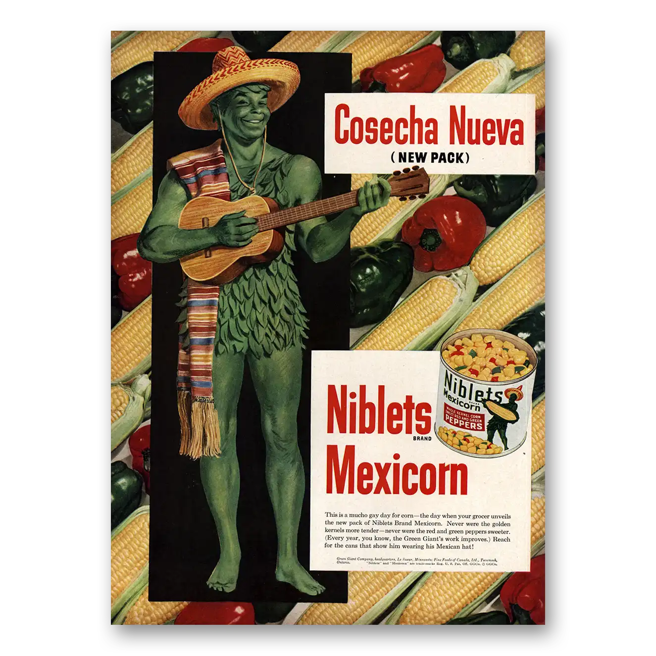 1950 Green Giant Mexicorn Cosecha Nueva Vintage Magazine Print Ad