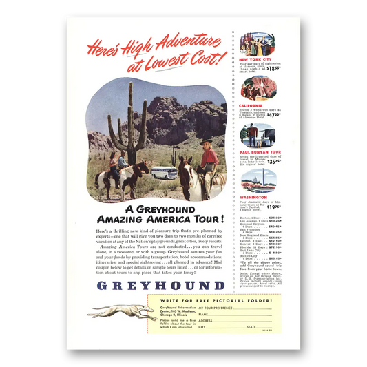 1950 Greyhound High Adventure Vintage Magazine Print Ad