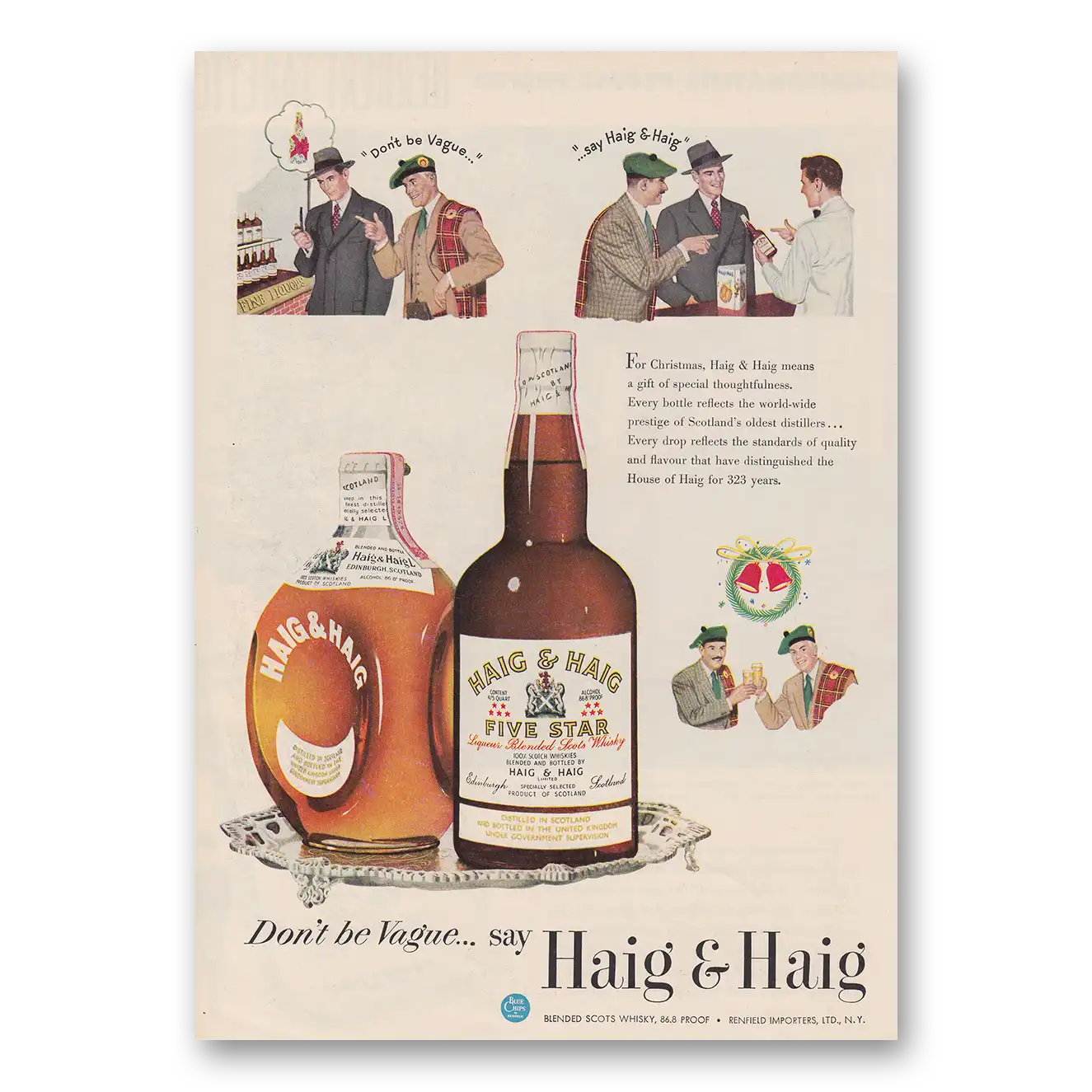 1950 Haig & Haig For Christmas Vintage Magazine Print Ad