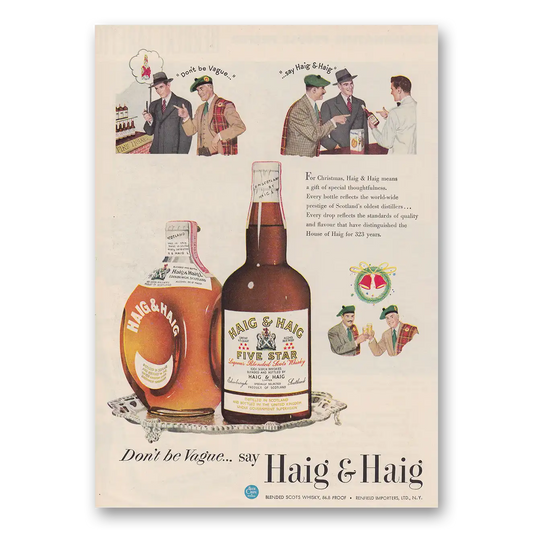 1950 Haig & Haig For Christmas Vintage Magazine Print Ad