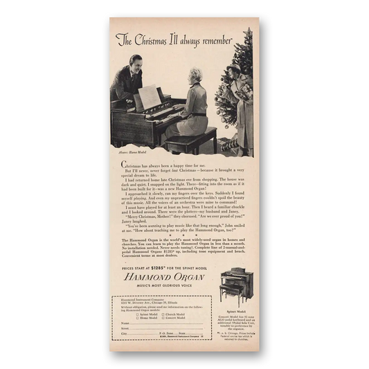 1950 Hammond Organ Christmas Ill Always Remember Vintage Magazine Print Ad