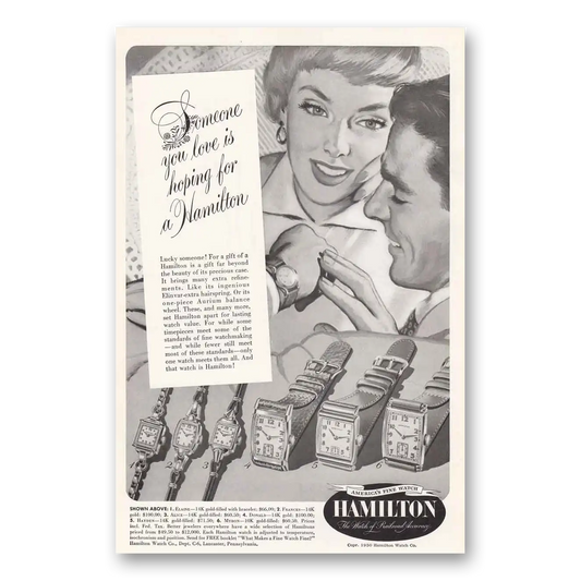 1950 Hamilton Watch Lucky Someone Vintage Magazine Print Ad