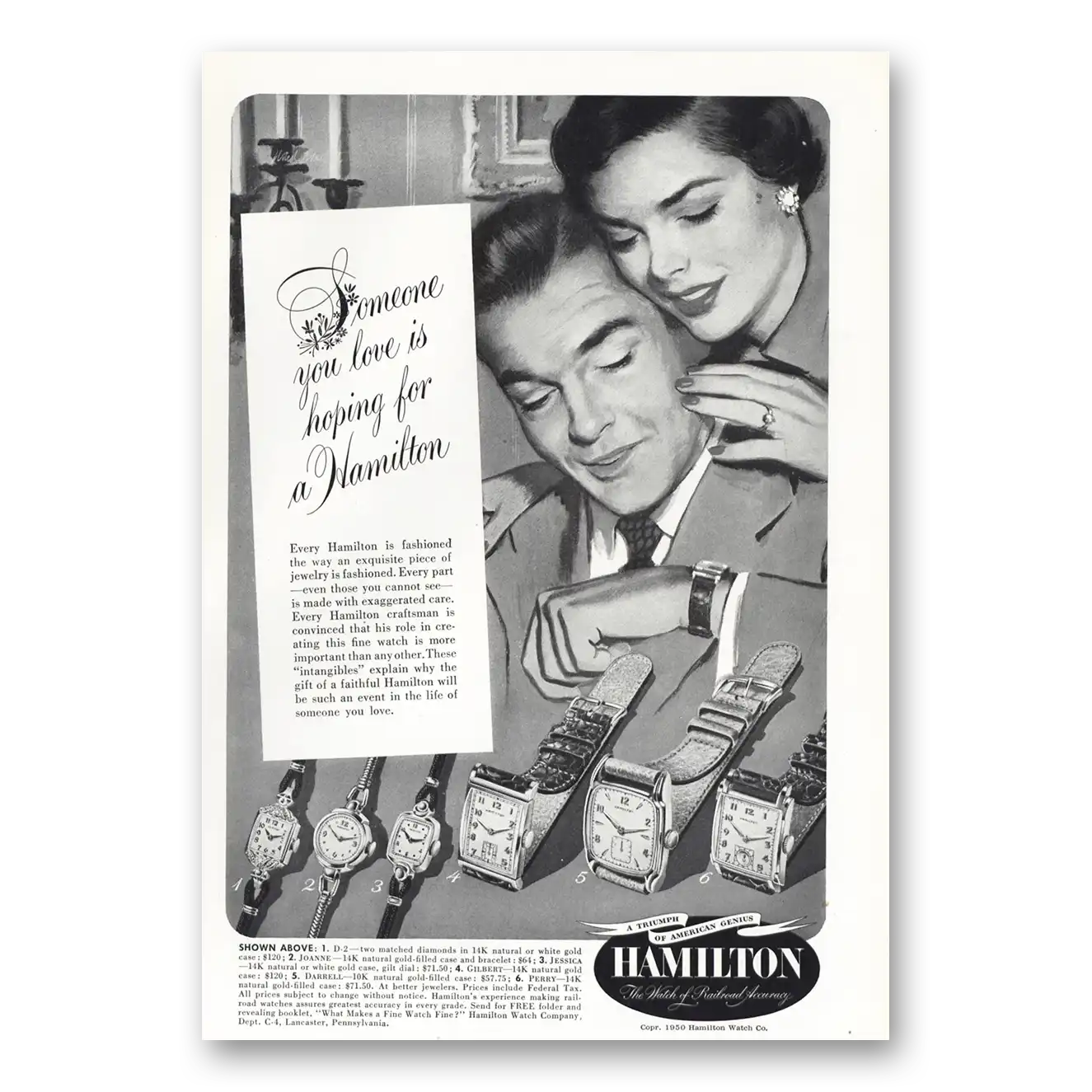 1950 Hamilton Watch Someone You Love Fashioned Exquisite Vintage Magazine Print Ad