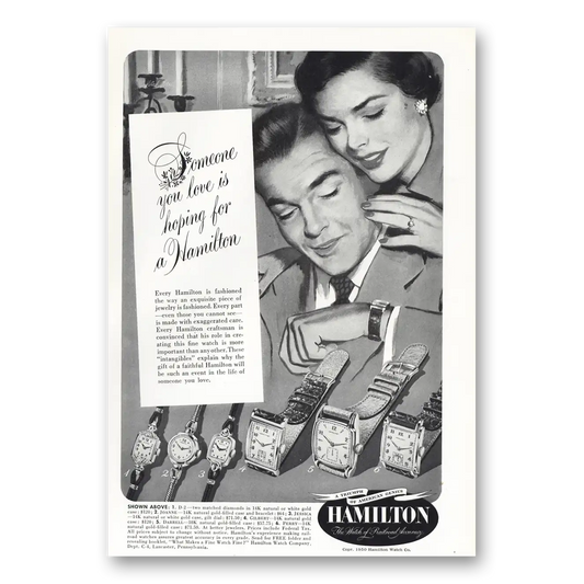 1950 Hamilton Watch Someone You Love Fashioned Exquisite Vintage Magazine Print Ad