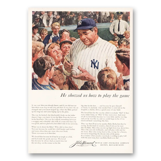 1950 John Hancock Insurance Babe Ruth Vintage Magazine Print Ad