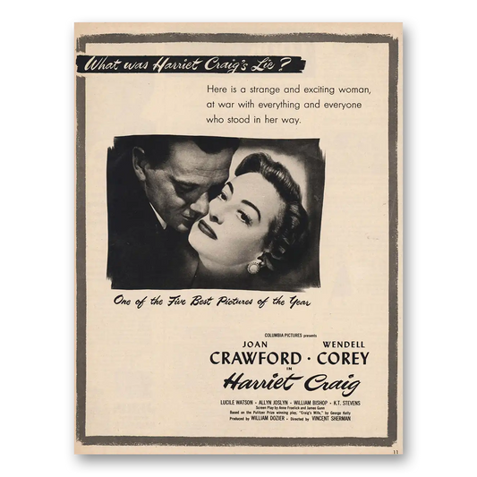 1950 Harriet Craig Movie Promo Joan Crawford and Wendell Corey Vintage Magazine Print Ad