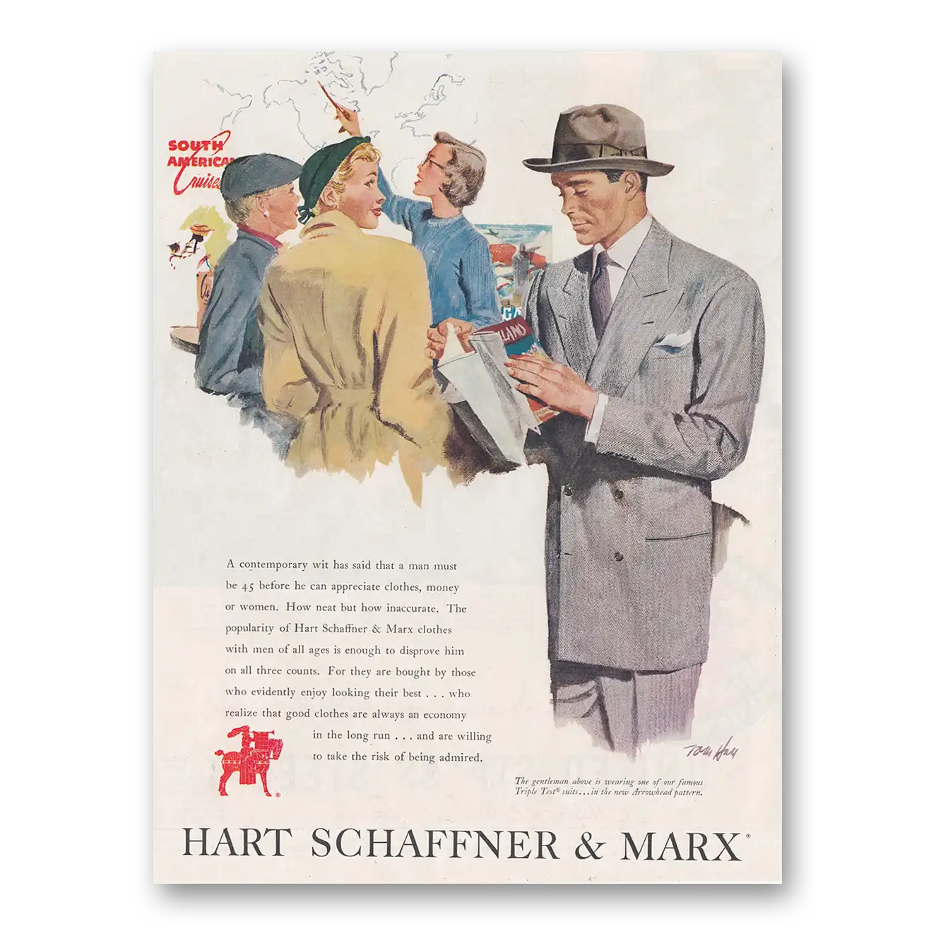 1950 Hart Schaffner Marx South America Cruise Vintage Magazine Print Ad