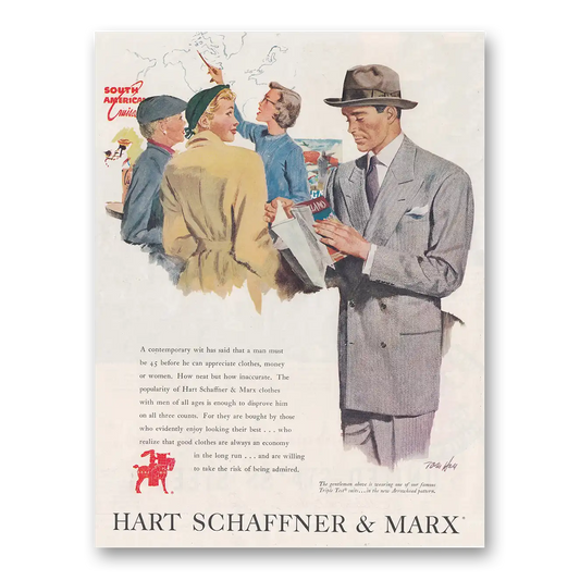 1950 Hart Schaffner Marx South America Cruise Vintage Magazine Print Ad