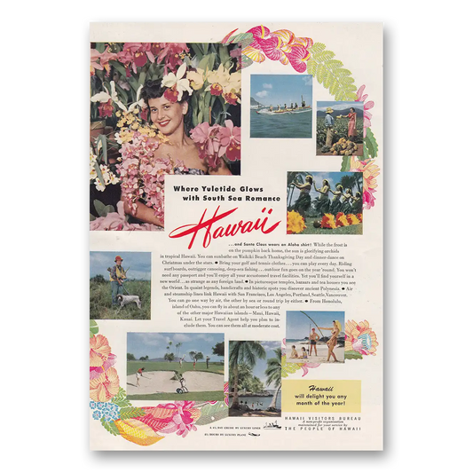 1950 Hawaii Where Yuletide Glows With South Sea Romance Vintage Magazine Print Ad