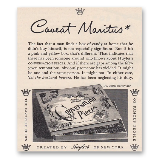 1950 Huylers Candy Conversation Pieces Caveat Maritus Vintage Magazine Print Ad