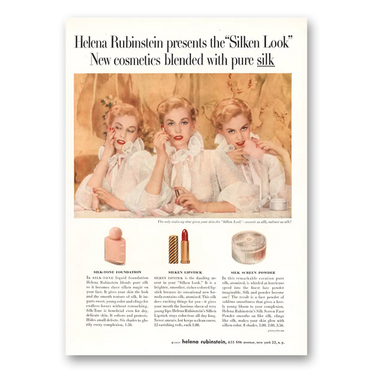 1950 Helena Rubinstein Cosmetics Silken Look Cosmetics Vintage Magazine Print Ad