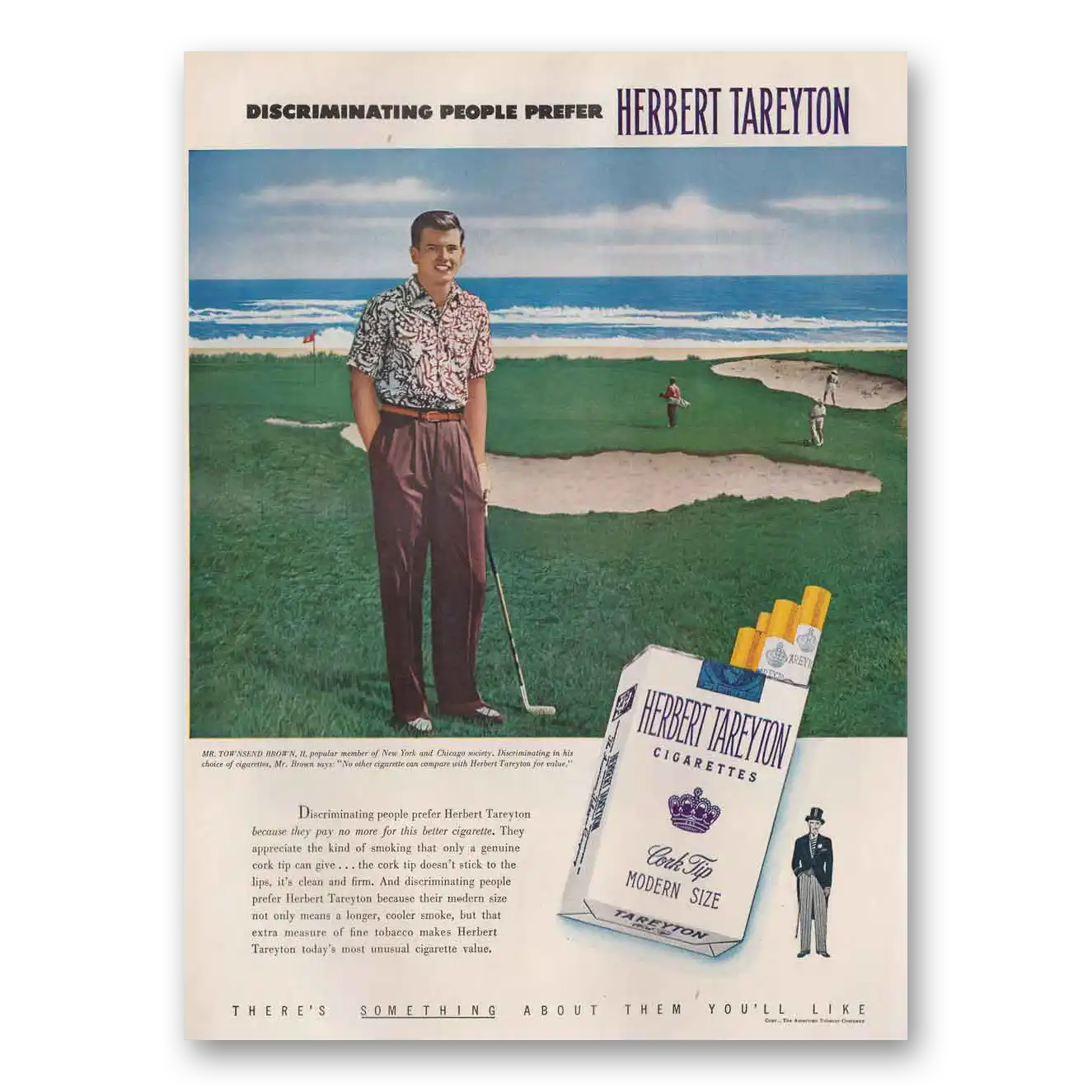 1950 Herbert Tareyton Cigarettes Townsend Brown Golf Vintage Magazine Print Ad