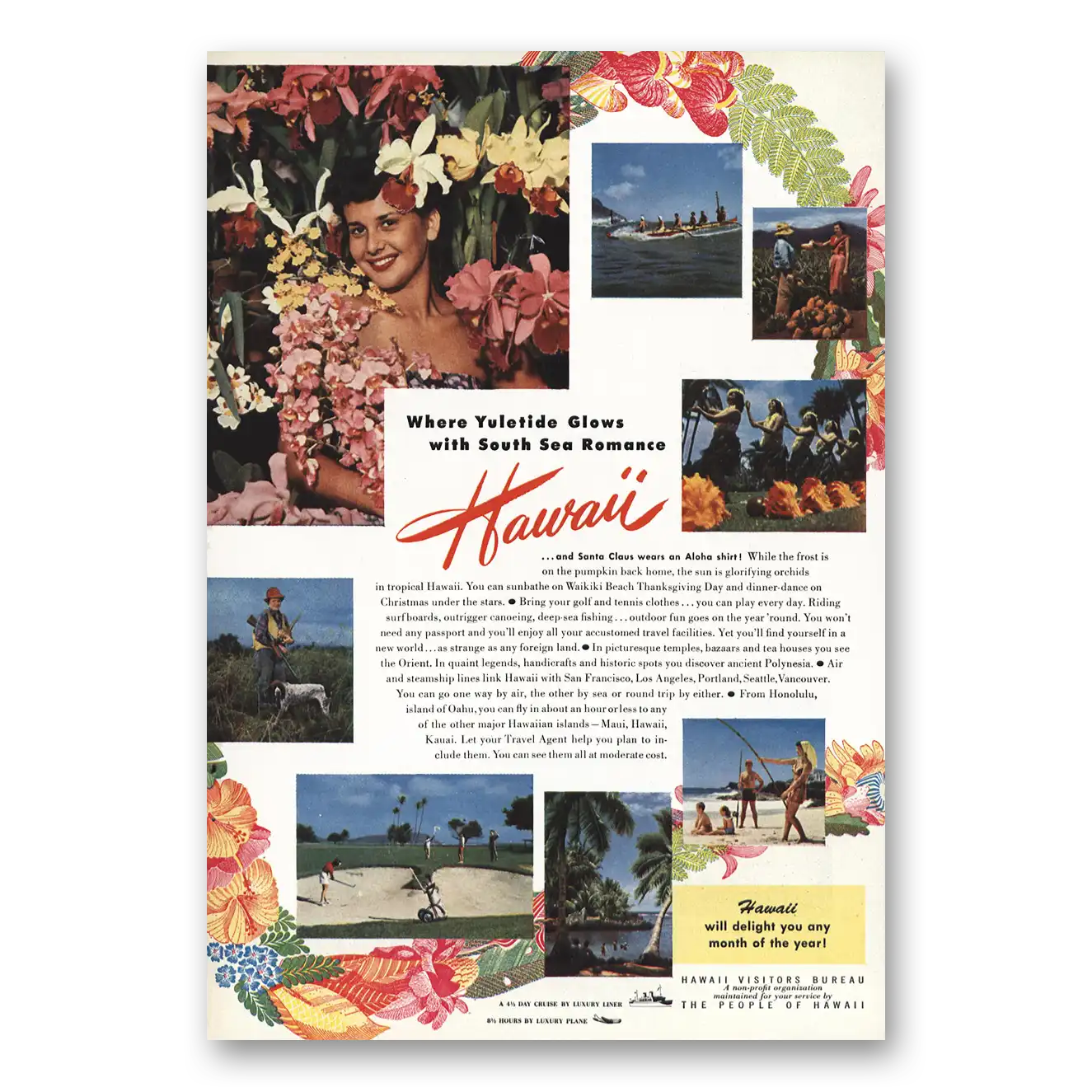 1950 Hawaii Yuletide Glows Vintage Magazine Print Ad