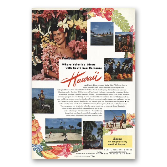 1950 Hawaii Yuletide Glows Vintage Magazine Print Ad