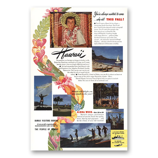 1950 Hawaii Why Not This Fall Vintage Magazine Print Ad