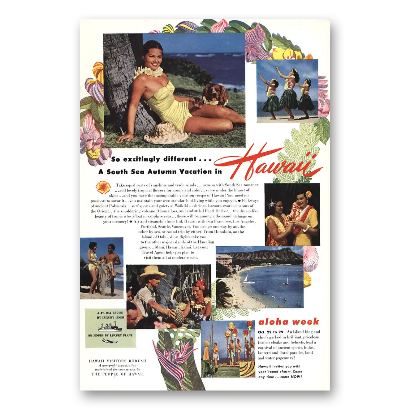 1950 Hawaii South Sea Autumn Vacation Vintage Magazine Print Ad