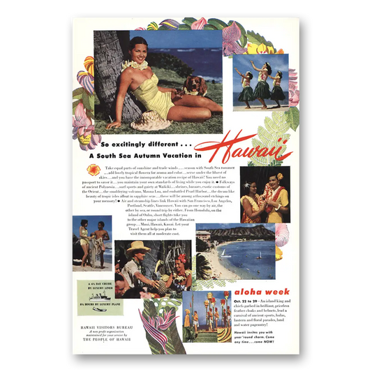 1950 Hawaii South Sea Autumn Vacation Vintage Magazine Print Ad