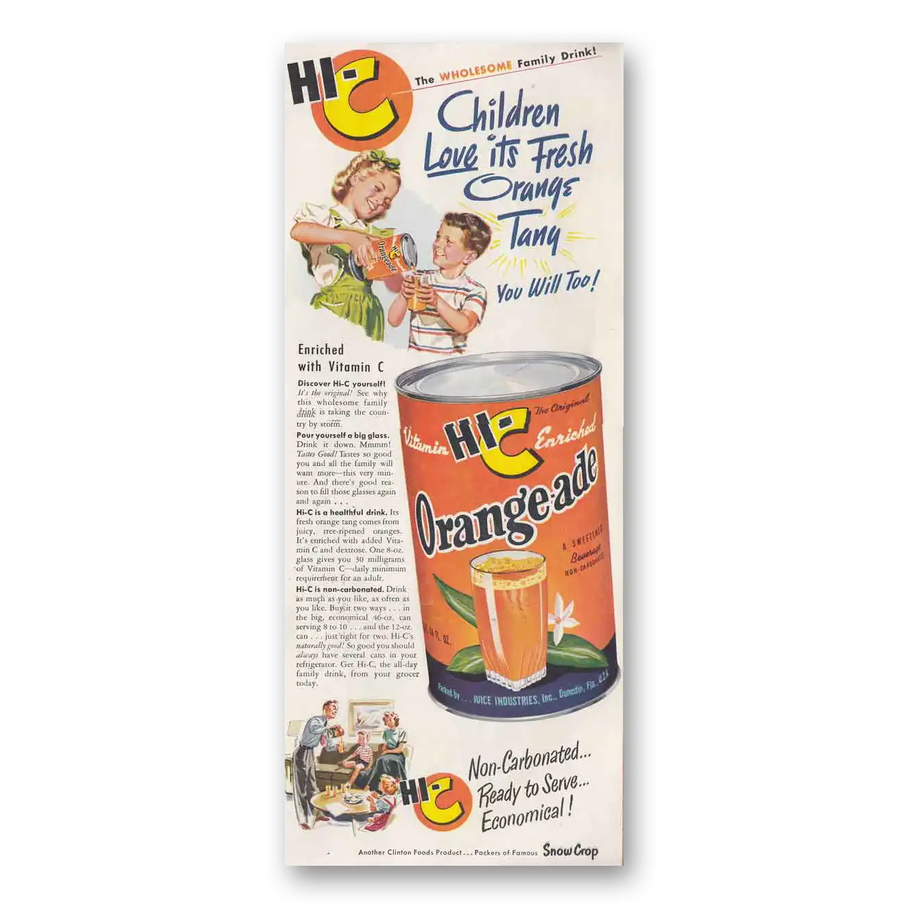 1950 Hi C Hi C Orangeade Children Love Its Fresh Orange Tang Vintage Magazine Print Ad