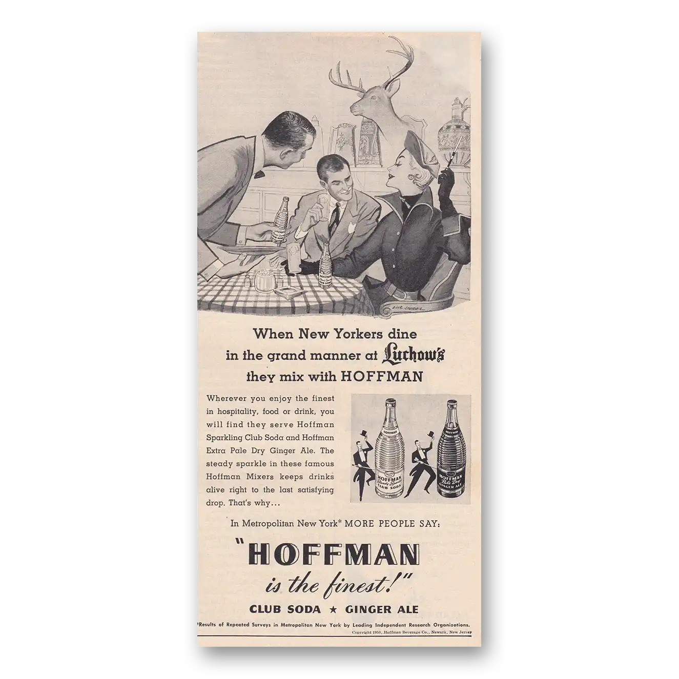 1950 Hoffman Club Soda When New Yorkers Dine Vintage Magazine Print Ad