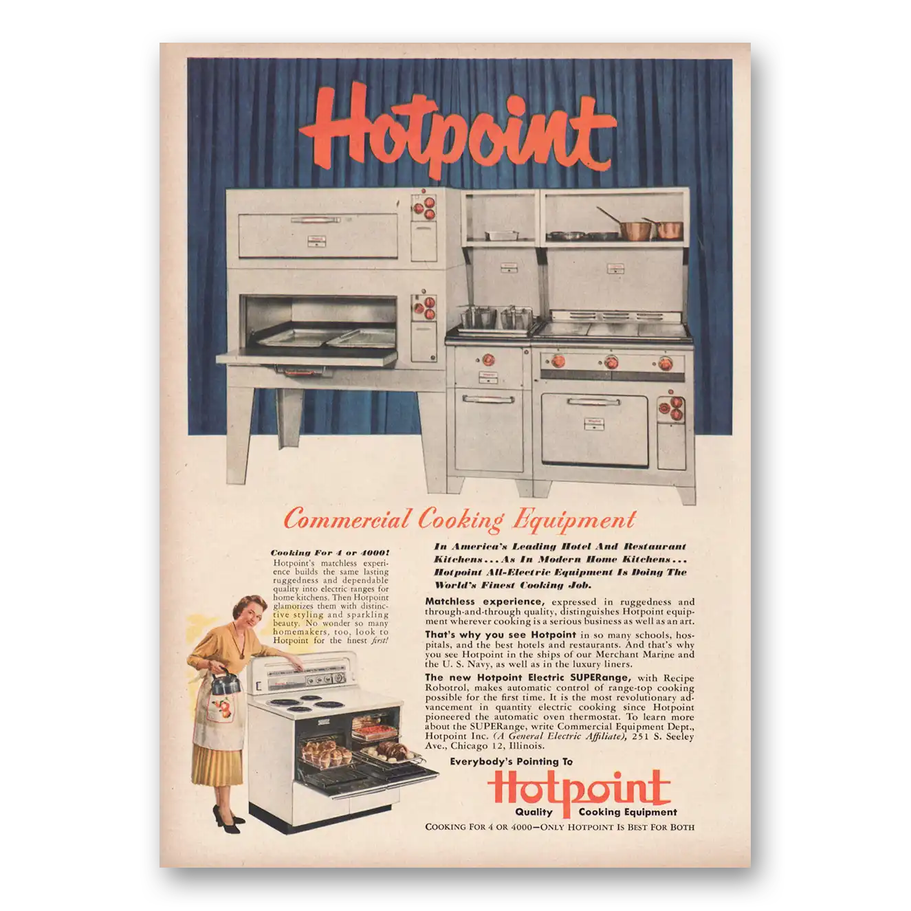 1950 Hotpoint Electric Range Commercial Cooking Equipment Vintage Magazine Print Ad