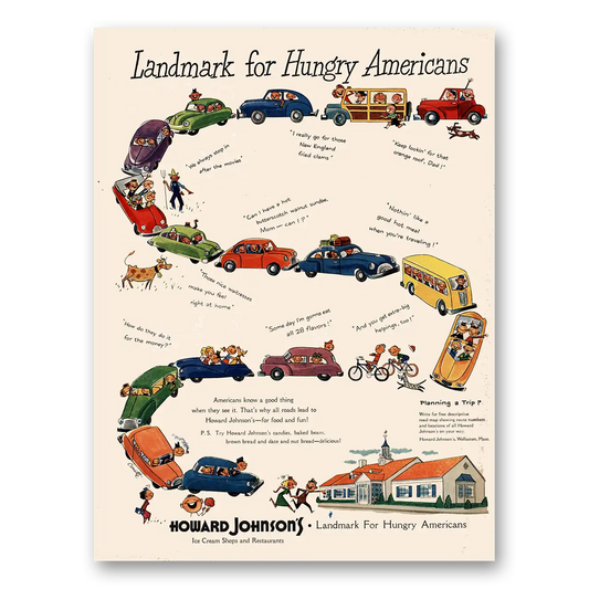 1950 Howard Johnson Landmark for Hungry Americans Vintage Magazine Print Ad