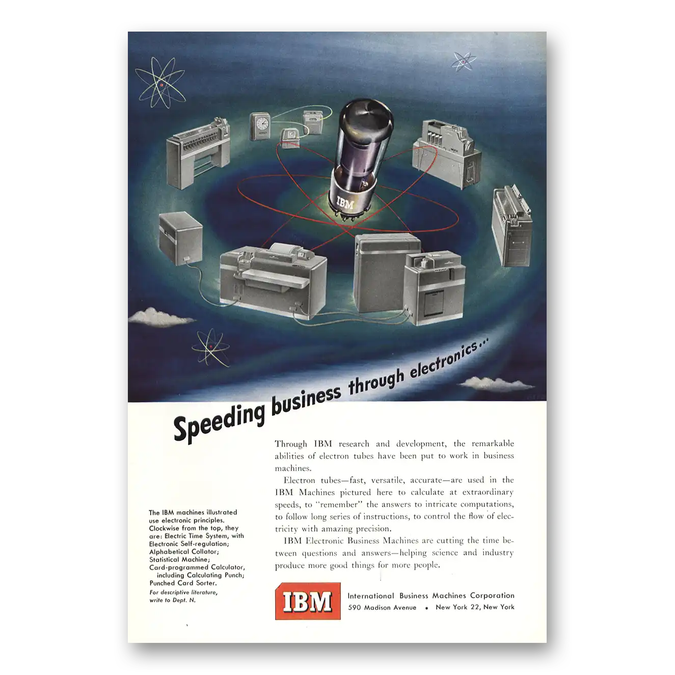 1950 IBM Computers Speeding Business Through Electronics Vintage Magazine Print Ad