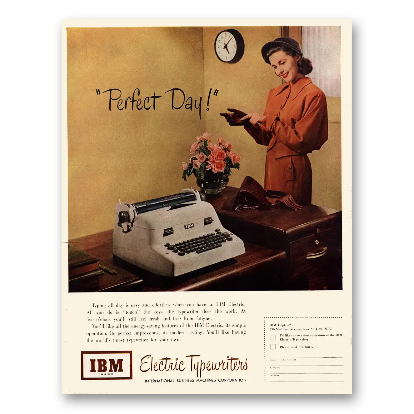 1950 IBM Electric Typewriter Perfect Day Vintage Magazine Print Ad