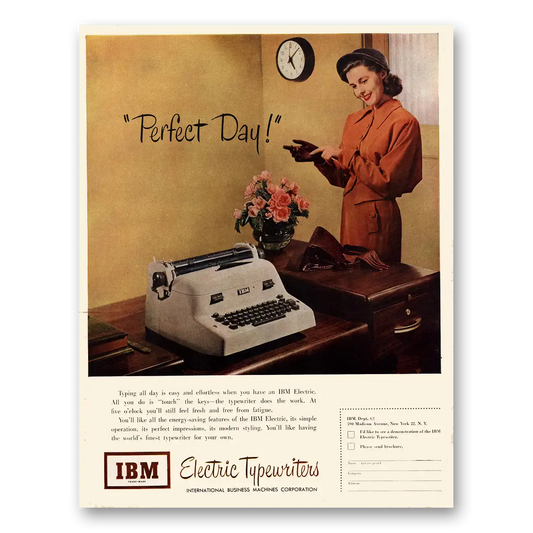 1950 IBM Electric Typewriter Perfect Day Vintage Magazine Print Ad