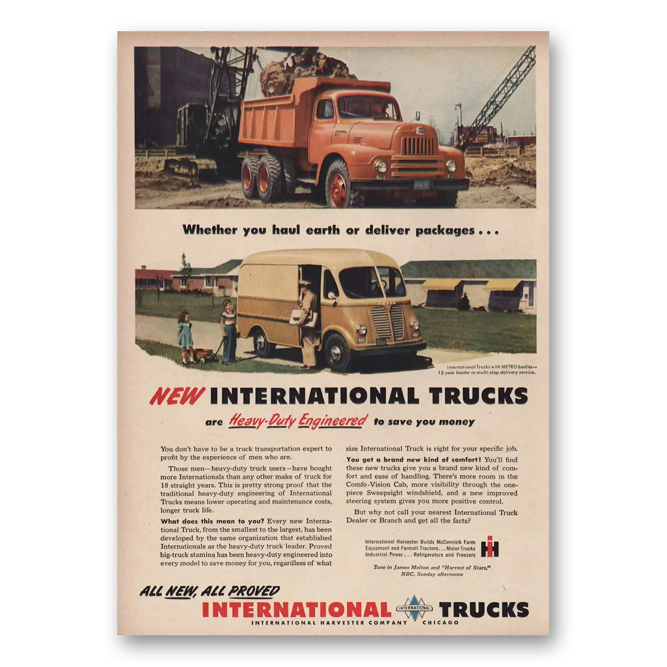 1950 International Trucks Haul Earth or Deliver Packages Vintage Magazine Print Ad