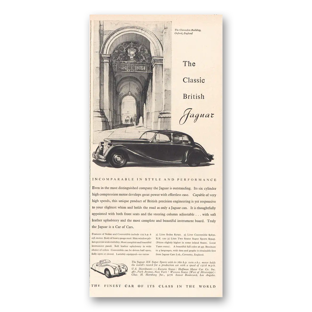 1950 Jaguar Classic British Incomparable Vintage Magazine Print Ad