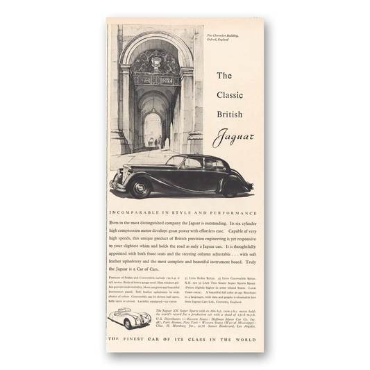 1950 Jaguar Classic British Incomparable Vintage Magazine Print Ad