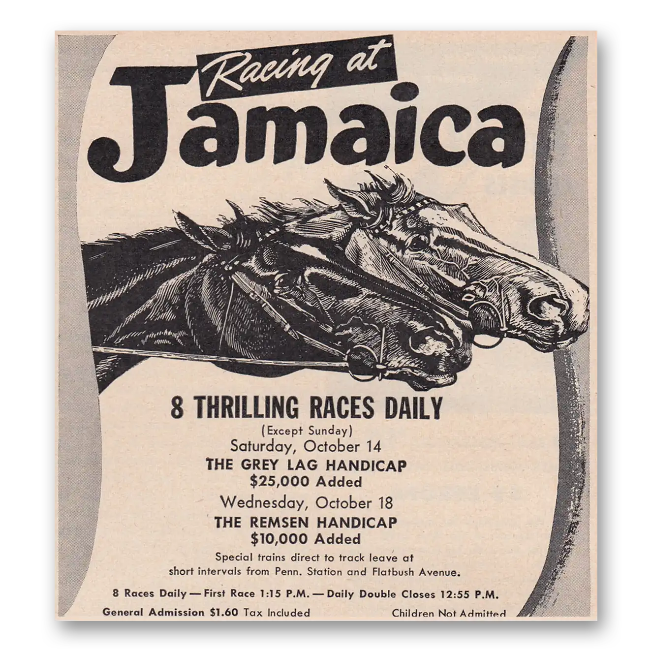 1950 Jamaica Race Track Races Daily Vintage Magazine Print Ad