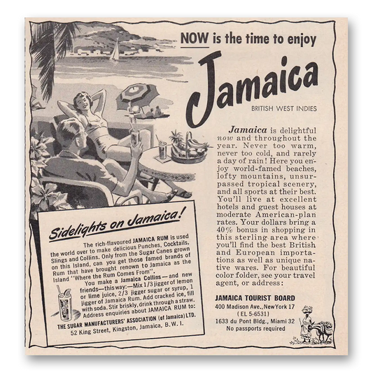 1950 Jamaica Now Is the Time to Enjoy Vintage Magazine Print Ad