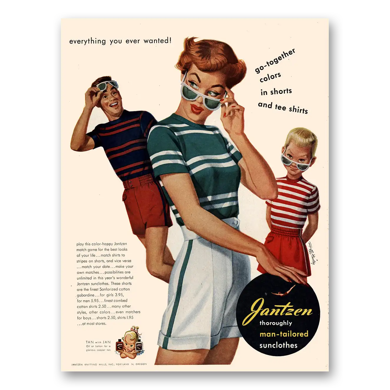 1950 Jantzen Go Together Colors Shorts Tee Shirts Vintage Magazine Print Ad