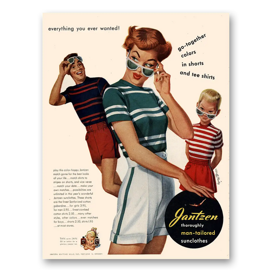 1950 Jantzen Go Together Colors Shorts Tee Shirts Vintage Magazine Print Ad