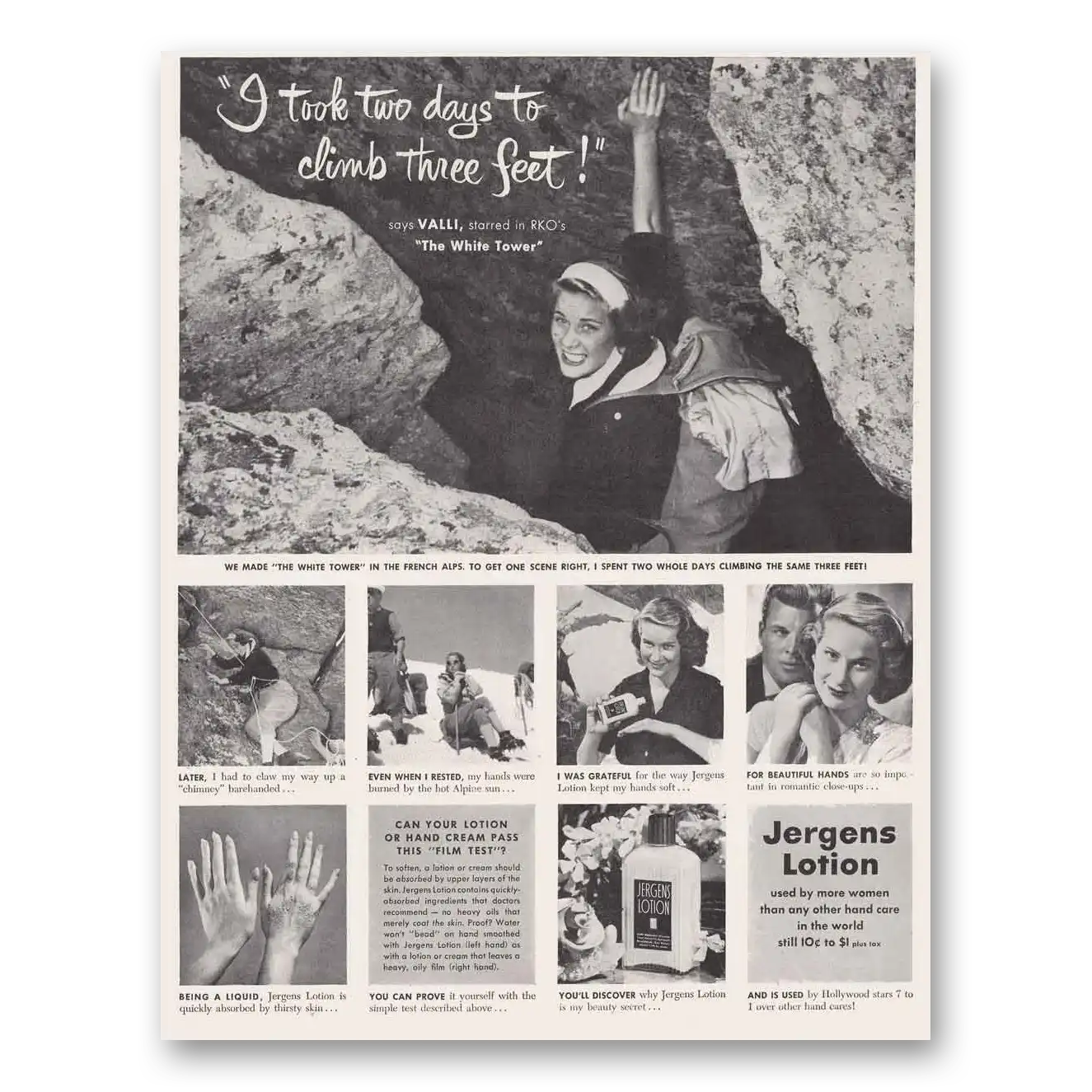 1950 Jergens Lotion Valli The White Tower Two Days Vintage Magazine Print Ad