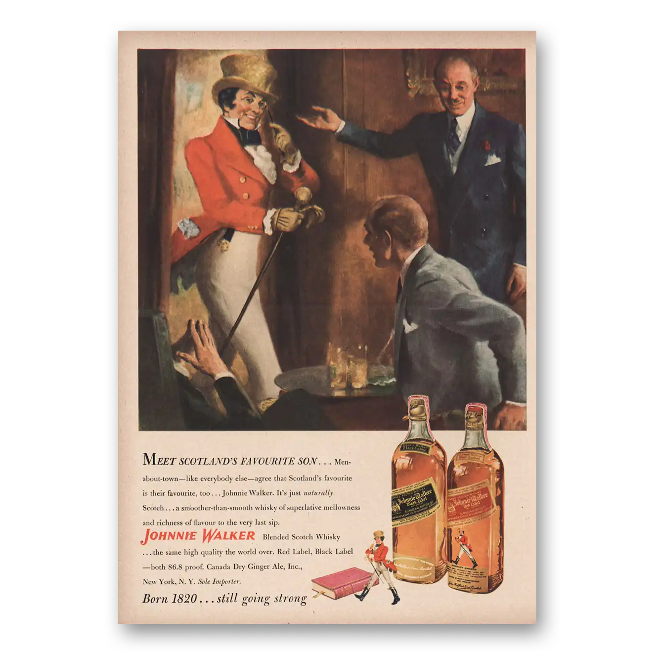 1950 Johnnie Walker Meet Scotlands Favourite Son Men About Town Vintage Magazine Print Ad