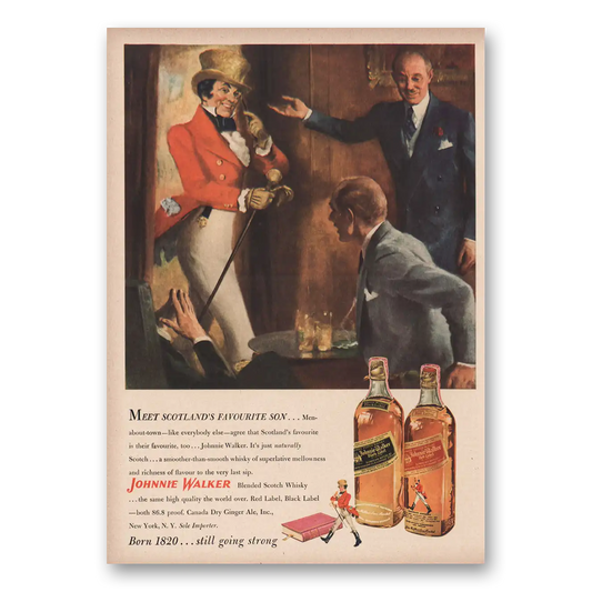 1950 Johnnie Walker Meet Scotlands Favourite Son Men About Town Vintage Magazine Print Ad