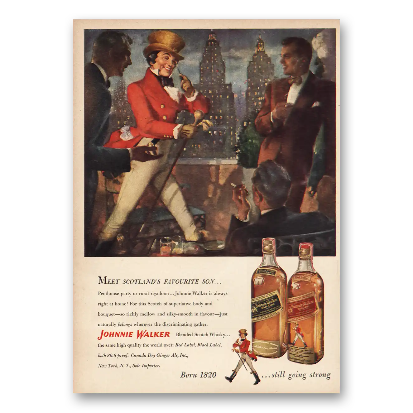 1950 Johnnie Walker Scotlands Favorite Son Skyline Vintage Magazine Print Ad