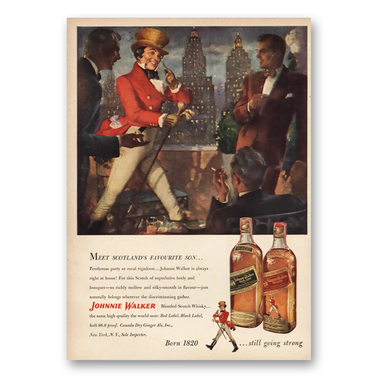 1950 Johnnie Walker Scotlands Favorite Son Skyline Vintage Magazine Print Ad