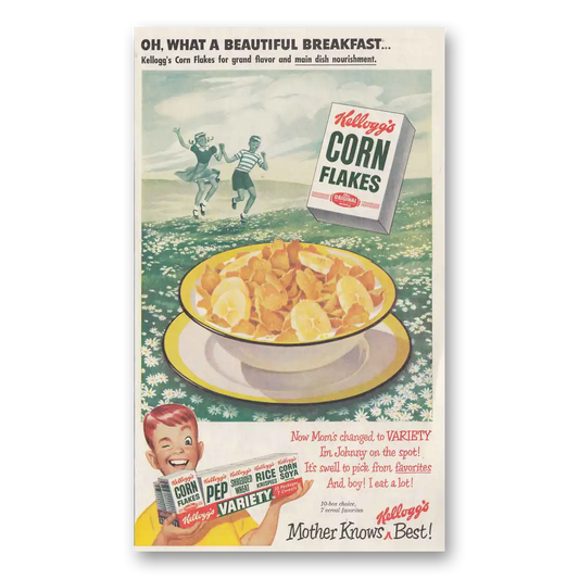 1950 Kelloggs Corn Flakes Oh What a Beautiful Breakfast Vintage Magazine Print Ad