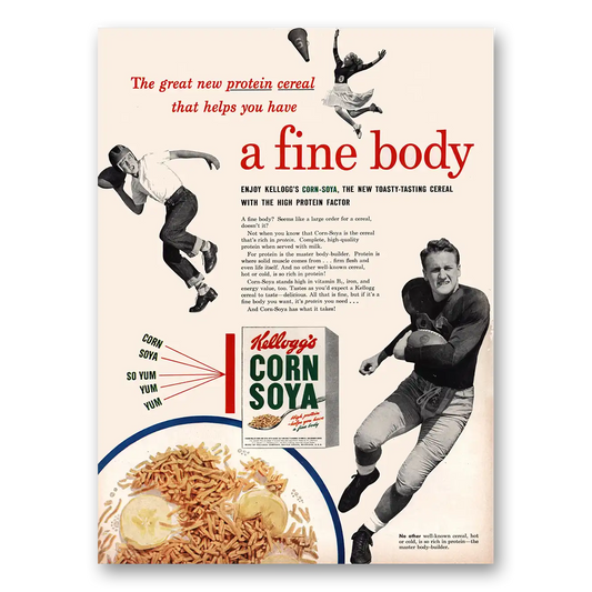 1950 Kelloggs Corn Soya Cereal Fine Body Vintage Magazine Print Ad