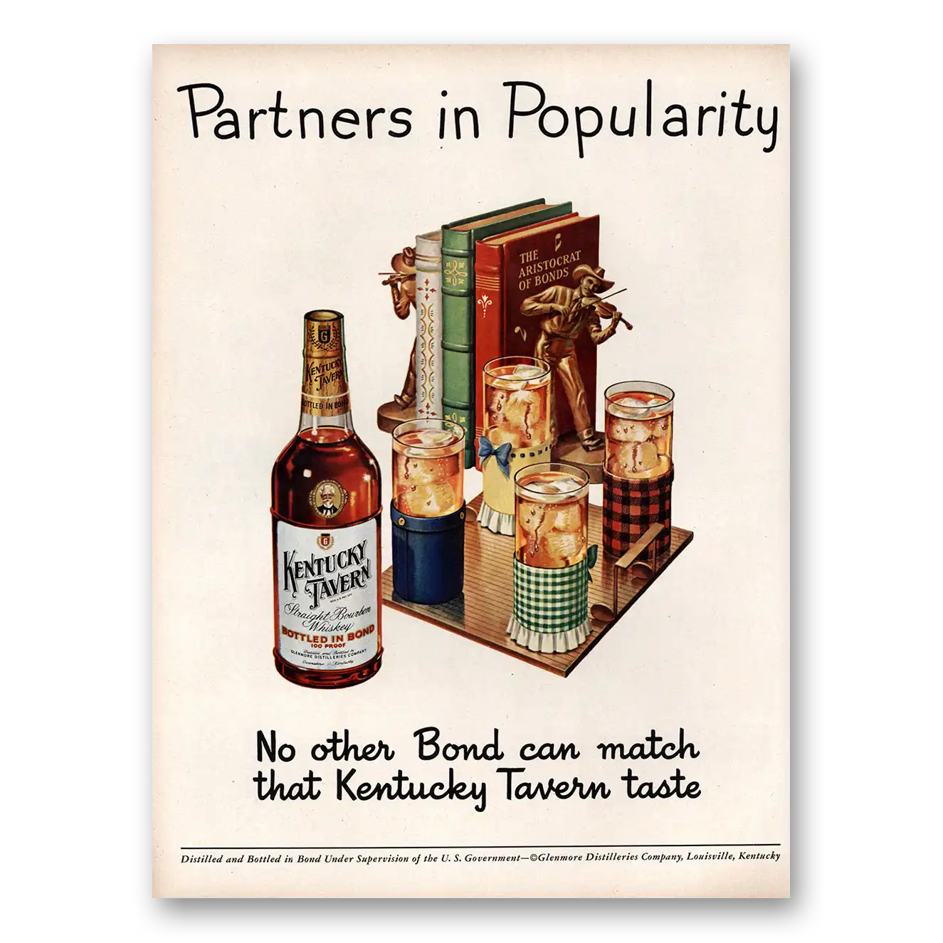 1950 Kentucky Tavern Whiskey Partners in Popularity Fiddle Boos Vintage Magazine Print Ad