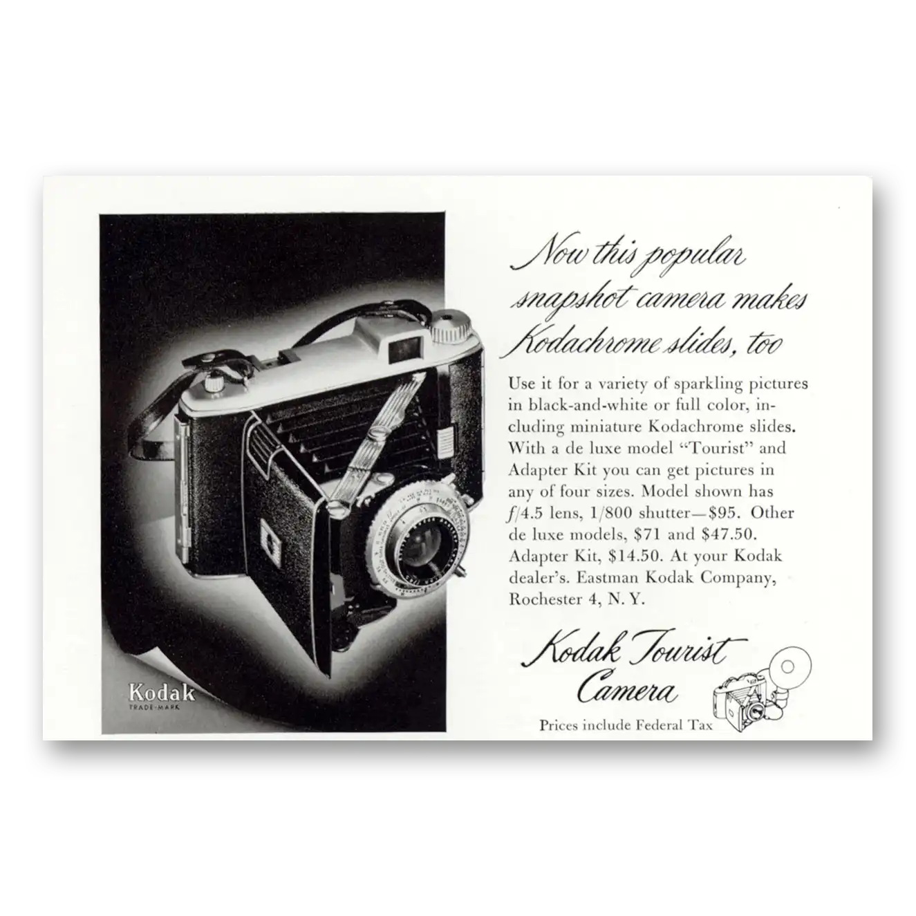 1950 Kodak Tourist Camera Popular Snapshot Camera Vintage Magazine Print Ad