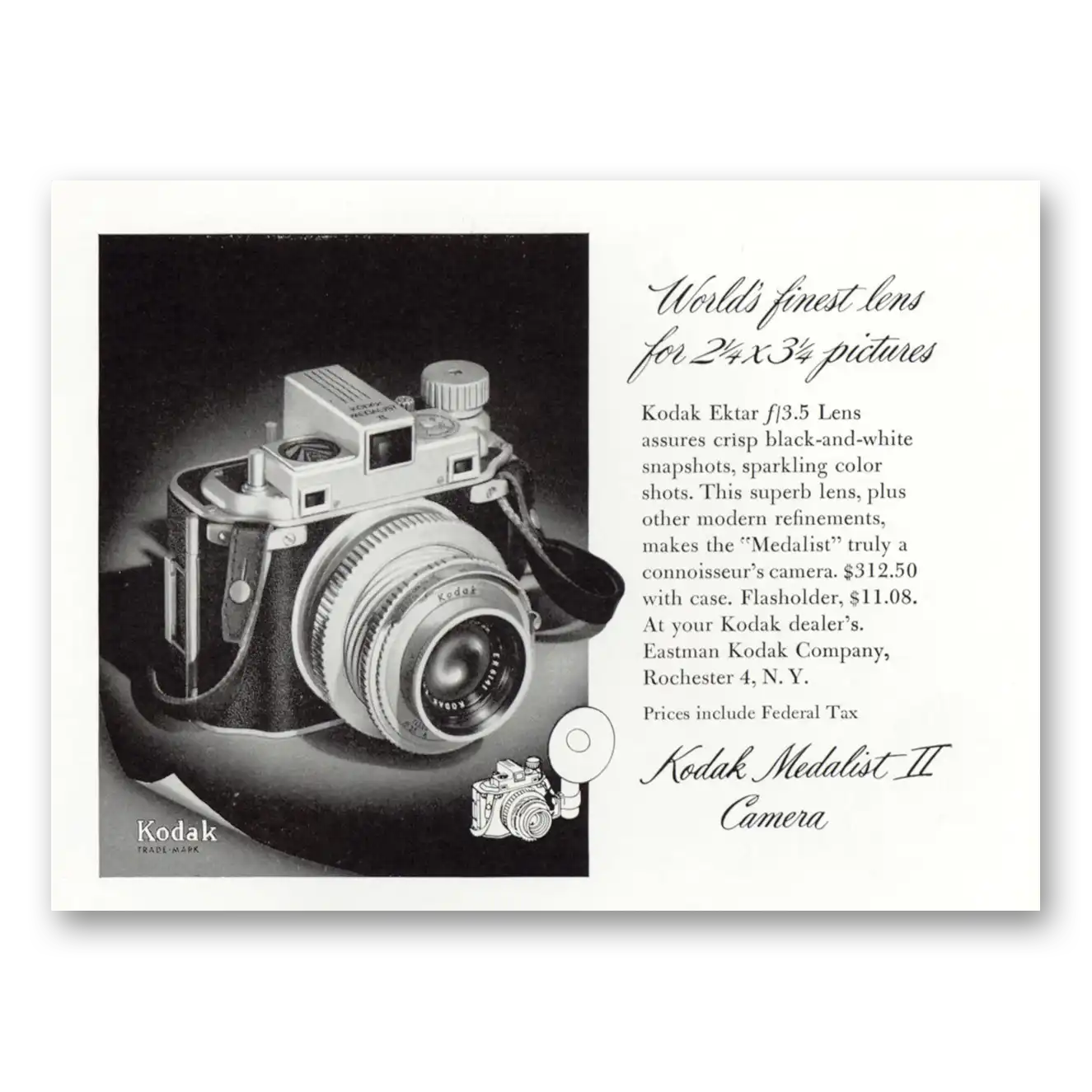 1950 Kodak Medalist Camera Worlds Finest Lens Vintage Magazine Print Ad