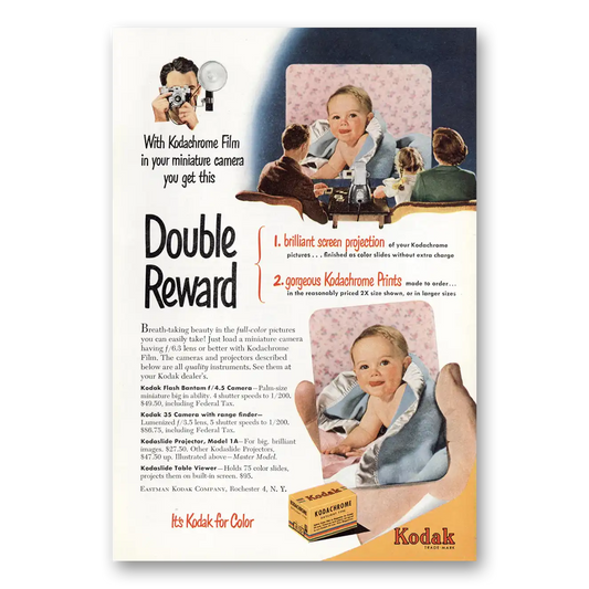 1950 Kodachrome Film Double Reward Baby Vintage Magazine Print Ad