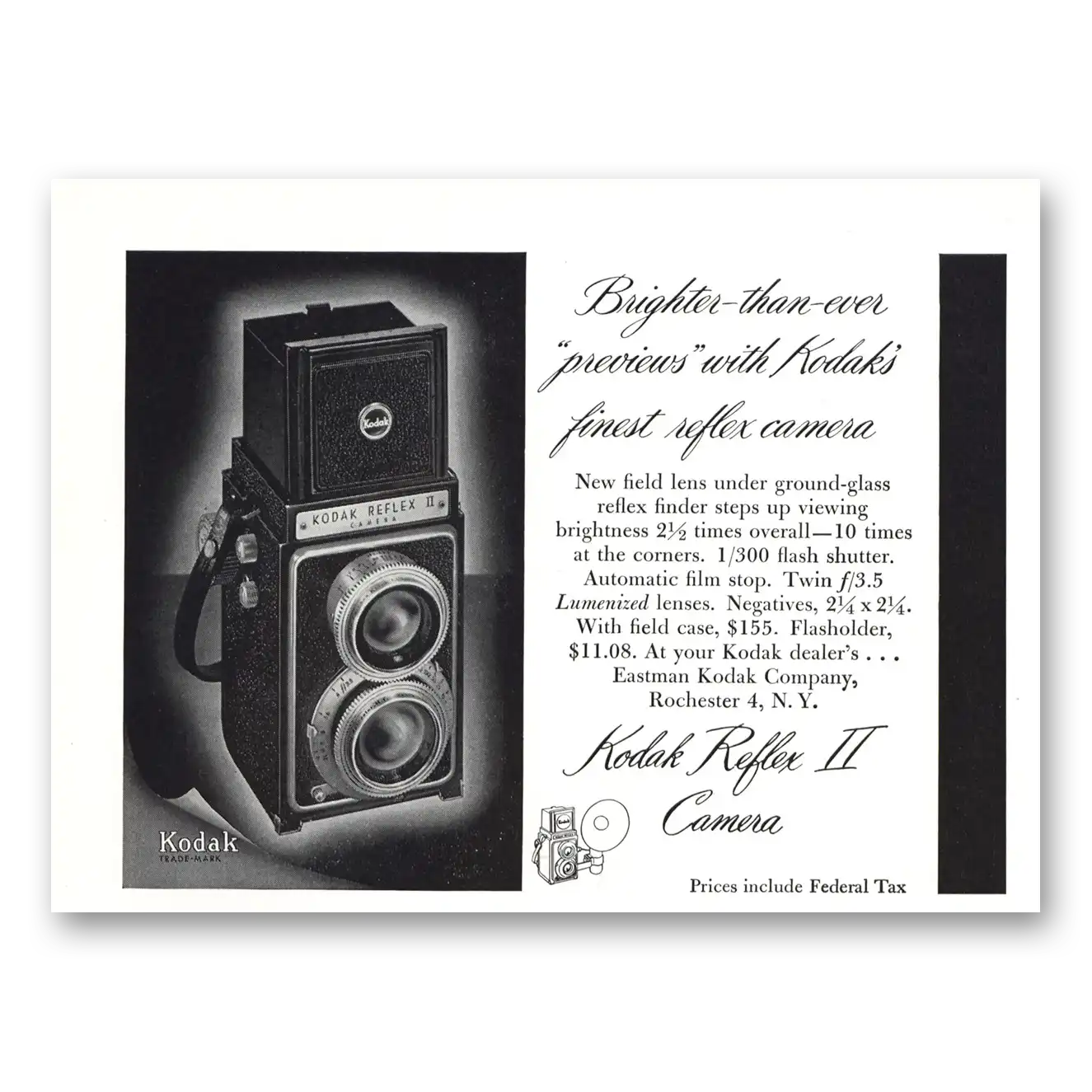 1950 Kodak Reflex Camera Brighter Than Ever Vintage Magazine Print Ad